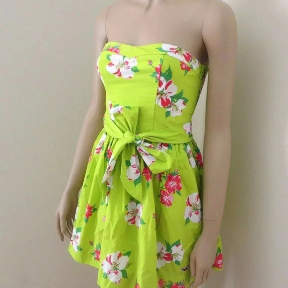 Hollister Floral Strapless Dress Size Small Green - Picture 2 of 5